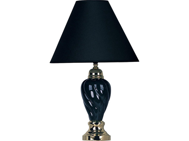22' Tall Ceramic Table Lamp, Urn-Shaped with Black Finish, Linen Shade