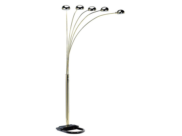 84' Tall Metal Floor Lamp with Polished Brass Finish and 5 Adjustable Arch Arms