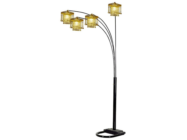 84' Tall Floor Lamp W/ Black Finish and 4 Arch Arms, Crystal Chandelier Design
