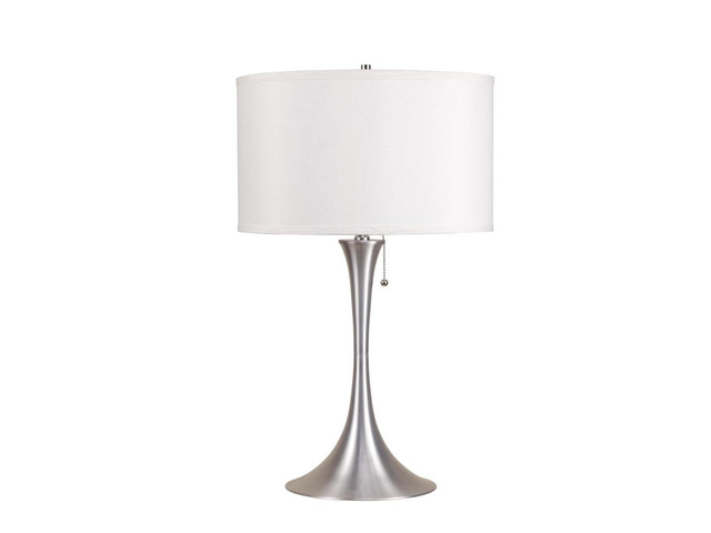 27' Tall Metal Retro Table Lamp with Silver Finish, White Linen Shade