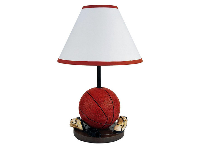 15' Tall Polyresin Accent Table Lamp, Basketball Shaped, Cone Linen Shade