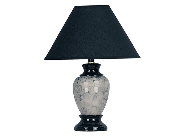 13' Tall Ceramic Table Lamp, Urn-Shaped with Black Finish, Linen Shade