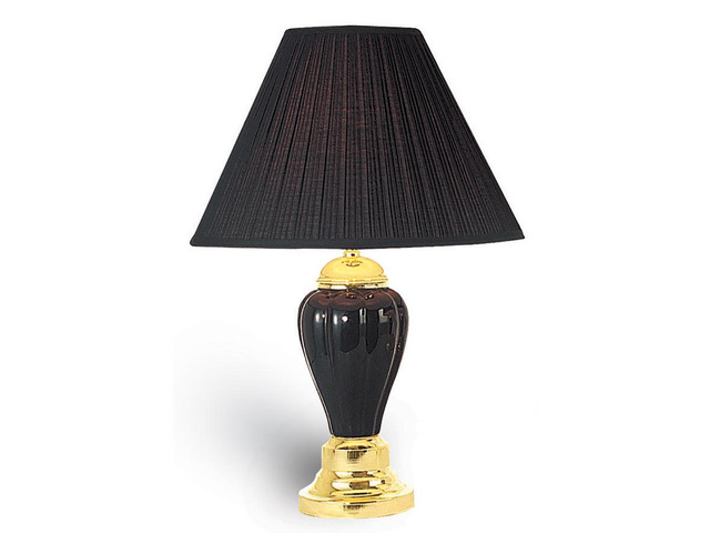 27' Tall Ceramic Table Lamp, Urn-Shaped with Black Finish, Linen Shade