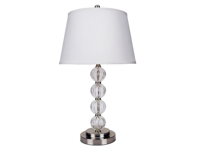 28.5' Tall Metal Table Lamp with Satin Nickel Finish and Orb Design, Linen Shade