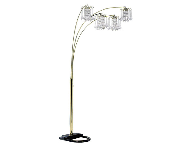 84' Tall Metal Floor Lamp with Brass Finish, Crystal Chandelier Design