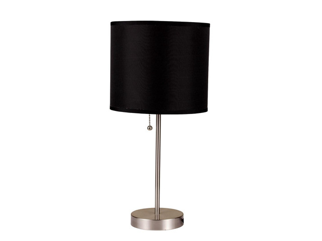 19' Tall Metal Table Lamp with Silver Finish, Black Shade