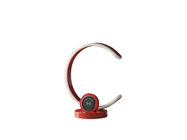13.25' in Modern C Shape Led W/ Usb/Wireless Charger Port and touch Dimmer Bright Red Table Lamp