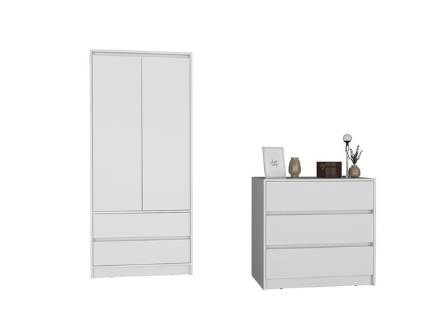 Lewes 2 Piece Bedroom Set, Dresser + Armoire, White
