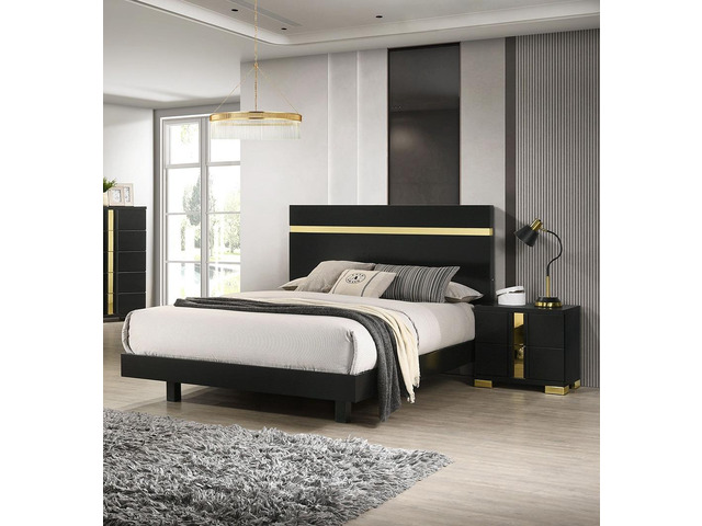 Modern Black 3Pc Bedroom Set Queen Size Bed W Led 2X Nightstands Mattress Ready Furniture Acrylic Trim