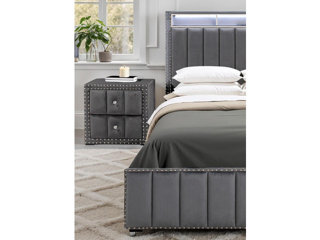 Dark Gray Color Contemporary Style 1Pc Nightstand Crystal-Like Knobs Vertical Channel Tufting Nailhead Trim Fabric Bedside Table Bedroom Furniture
