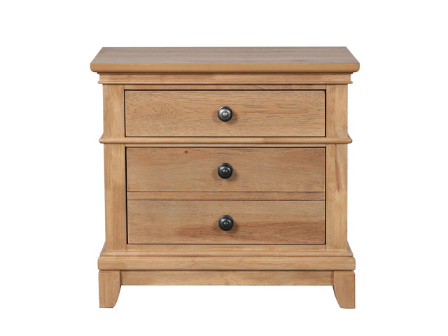 Farmhouse Style Natural Oak Color 1Pc Nightstand Solid Wood Pecan Veneer 3-Drawers Storage Bedside Table Bedroom Furniture