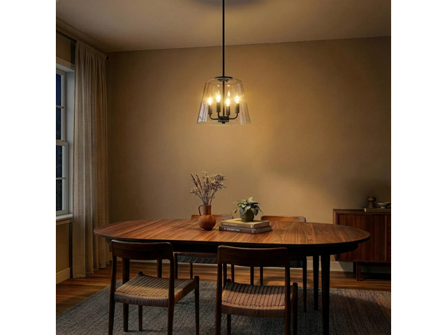 Soiree Four Candle Lights Pendant with Clear Glass - Black Finish