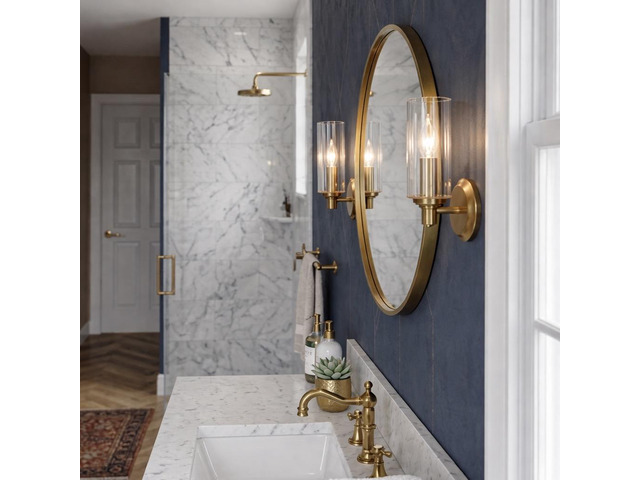 Jardin Single Light Wall Sconce with Clear Ribbed Glass - Satin Brass