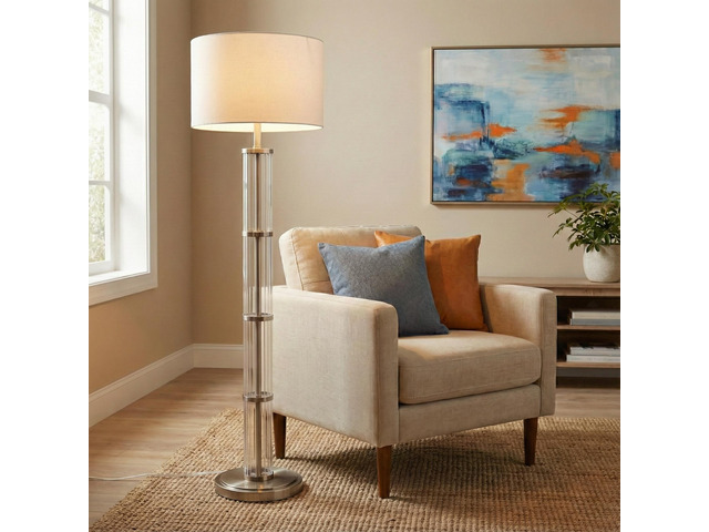 Nimbus Brushed Nickel Floor Lamp with 3-Way Rotary Switch Clear Glass Body Metal Base