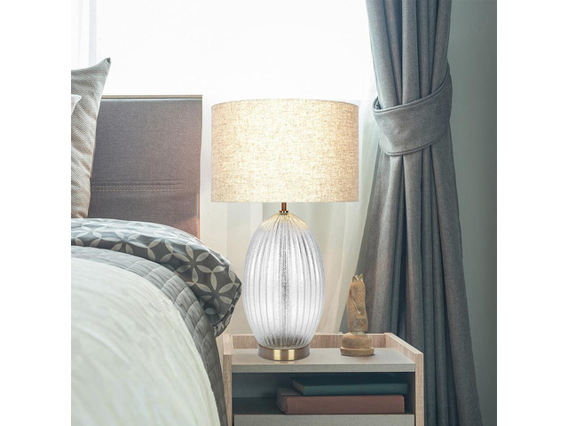 Aurora Ribbed Glass Lamp Base Clear Table Lamp Large Linen Shade