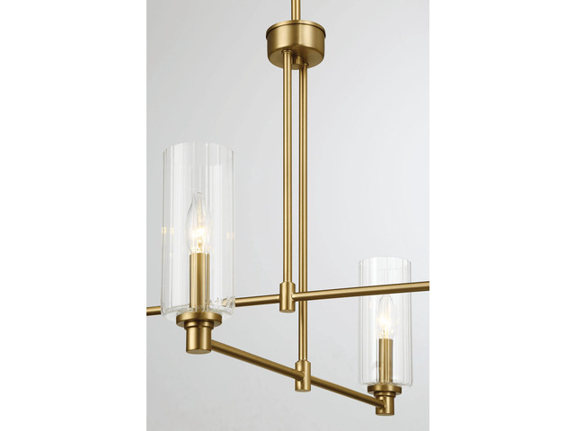Enigma Four Lights Chandelier with Clear Ribbed Glass -Satin Brass
