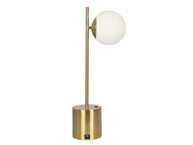 Ethereal Modern Small Brass Metal Table Lamp with White Glass Globe Shade, Elegant Desk Lamp Fixture 22'H x 9.3'W x 5.8'D for Living Room, Desk...