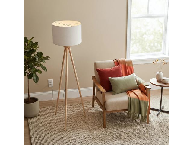 Tall Corner Floor Lamp, Energy Efficient Led Standing Light for Living Room, Bedroom & Office Space Illumination Lirios Three Legged Wooden Strip...