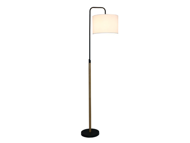 Arc Floor Lamp with Cylinder Shade, Curved Standing Light for Living Room, Bedroom Reading Corner & Office Illumination, Lior Floor Lamp Wooden...