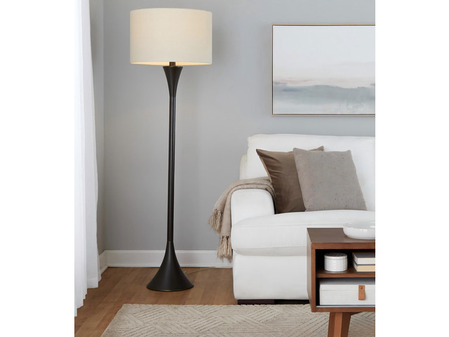 65' Contemporary Metal Floor Lamp in Oil Rubbed Bronze with Natural Linen Shade