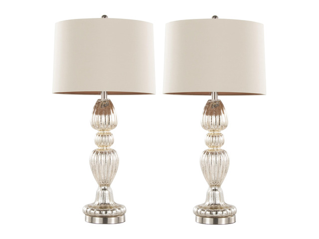 Spade 30' Contemporary Glass Table Lamp in Mercury Glass, Brushed Nickel and Natural Linen Shade From Grandview Gallery - Set Of 2