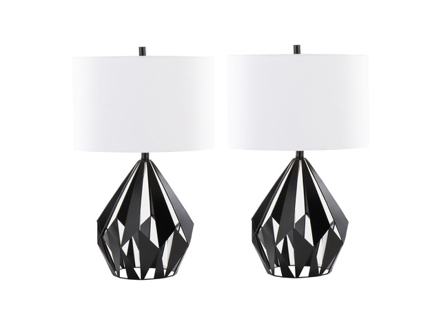 Me Tri 28' Contemporary Metal Table Lamp in Matte Black Metal with White Linen Shade From Grandview Gallery - Set Of 2