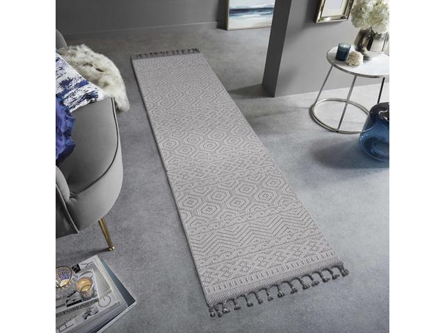 Collection 96*26 inch White / Geometric Indoor / Outdoor Runner Rug