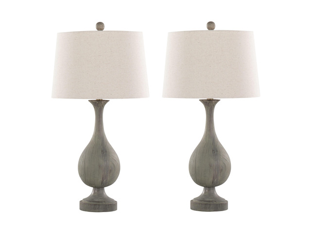 Cipolla Poly 29' Polyresin Table Lamp in Acid Dusty Wood Poly, Antique Soft Brass and Natural Linen Shade From Grandview Gallery - Set Of 2
