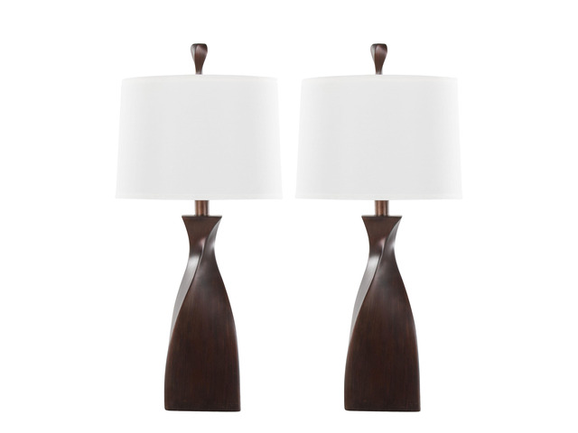 30' Contemporary Polyresin Table Lamp in Copper Bronze Polyresin with Natural Linen Shade From Grandview Gallery - Set Of 2