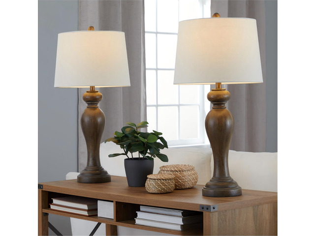 Peppa 31' Contemporary Polyresin Table Lamp in Opal Grey Polyresin with Off-White Linen Shade From Grandview Gallery - Set Of 2