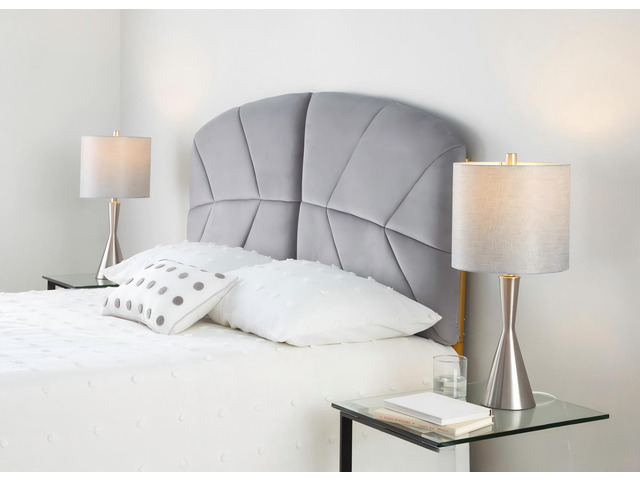 23' Contemporary Metal Table Lamp in Brushed Nickel and Grey Linen Shade From Grandview Gallery - Set Of 2