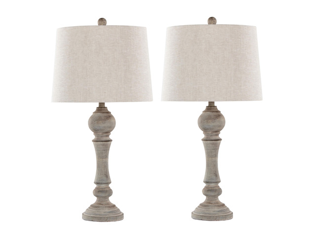 32' Poly Table Lamp in Reclaimed Grey Polyresin with Oat Linen Shade From Grandview Gallery - Set Of 2