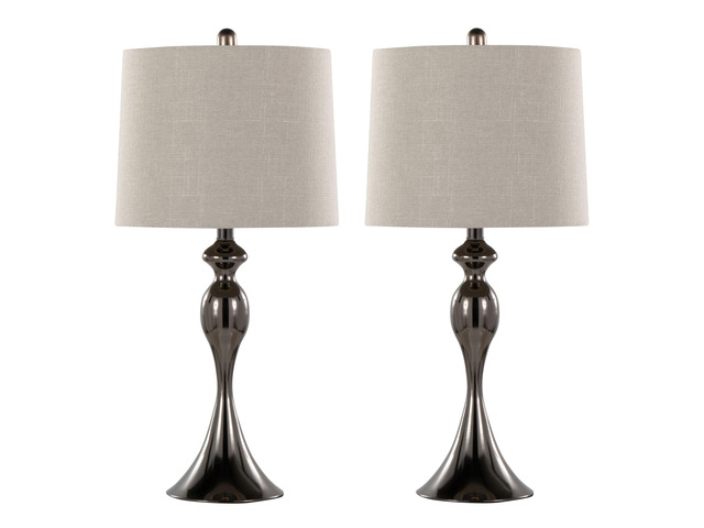 27' Contemporary Metal Table Lamp in Gun Metal with Light Grey Textured Slub Linen Shade From Grandview Gallery - Set Of 2