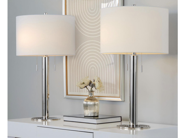 Master 29' Contemporary Metal Table Lamp in Polished Nickel and White Linen Shade From Grandview Gallery - Set Of 2