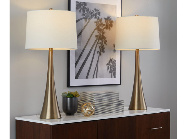 Diana 29' Contemporary Metal Table Lamp in Matte Golden Bronze with White Linen Shade From Grandview Gallery By - Set Of 2