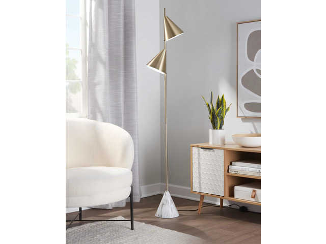 65' Metal Floor Lamp in Brushed Gold Metal with White Faux Marble Metal Base