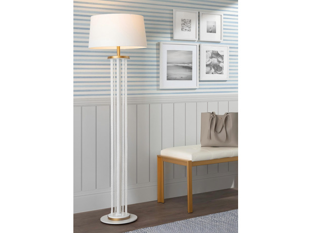 Rope Contemporary Floor Lamp in Natural Wood, White Metal, and White Rope Accent