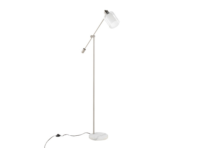 Contemporary Floor Lamp in White Marble and Nickel Metal with Clear and Frosted Glass Shade
