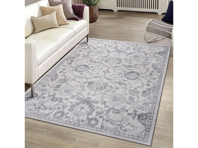 Collection 90*63 inch Grey / Silver / Oriental Area Rug