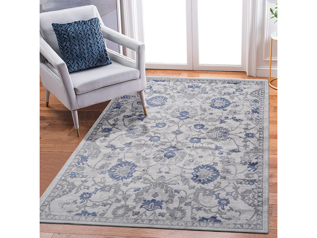 Collection 90*63 inch Blue / Silver / Oriental Area Rug