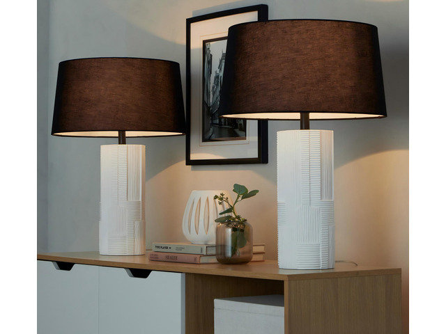 Petra 26' Contemporary Polyresin Table Lamp in Cream Polyresin and Black Metal with Black Linen Shade - Set Of 2