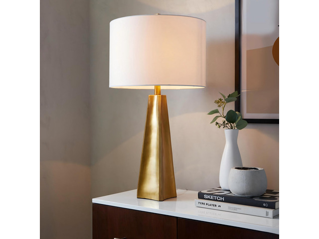 Pompeii 29' Contemporary Polyresin Table Lamp in Gold Polyresin and White Linen