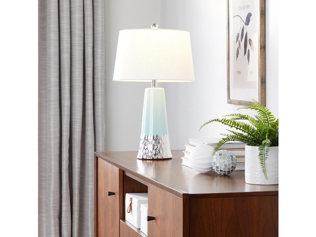 Penelope 22' Contemporary Ceramic Table Lamp with Tiffany Blue & Silver Ceramic Body and White Shade