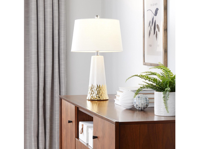 Penelope 22' Contemporary Ceramic Table Lamp with White & Gold Ceramic Body and White Shade