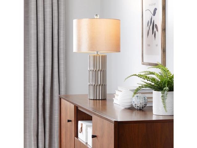 22' Contemporary Ceramic Table Lamp in Brown and Metallic Brown Ceramic with Champagne Shade