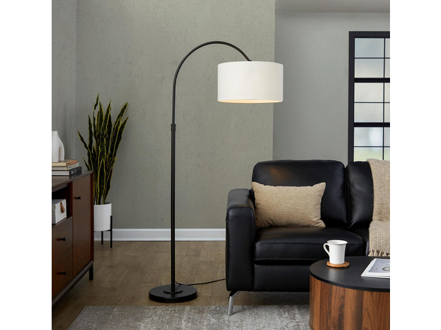 72' Contemporary Metal Floor Lamp in Oil Bronze with Natural Linen Shade