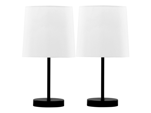 16' Contemporary Metal Accent Lamp in Black Metal with White Shade - Set Of 2