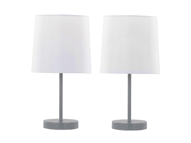 16' Contemporary Metal Accent Lamp in Grey Metal with White Shade - Set Of 2