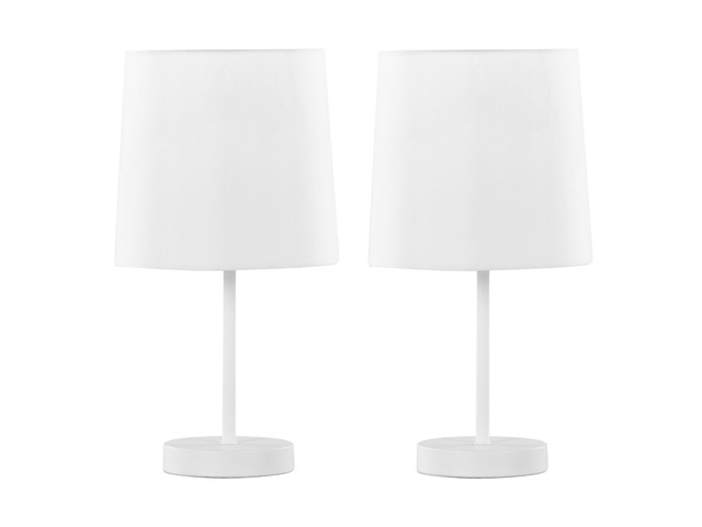 16' Contemporary Metal Accent Lamp in White Metal with White Shade - Set Of 2