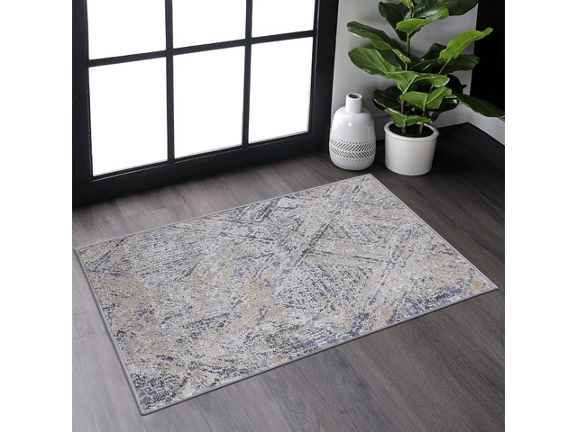 Collection 36*24 inch Blue / Grey / Geometric Doormat Rug
